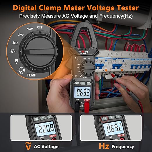 FKM Digital Clamp Meter Multimeter Tester TRMS 6000 Counts Auto-ranging Amp Smart Voltage Tester,for AC/DC Current,AC/DC Voltage,NCV Detection,Resistance,Capacitance,Continuity,Diode,Hz,Temp Test