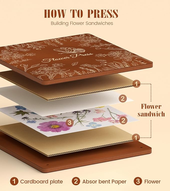 Wakhow Flower Press Kit – 11" x 11" Large Wooden Flower Presser - Image 6