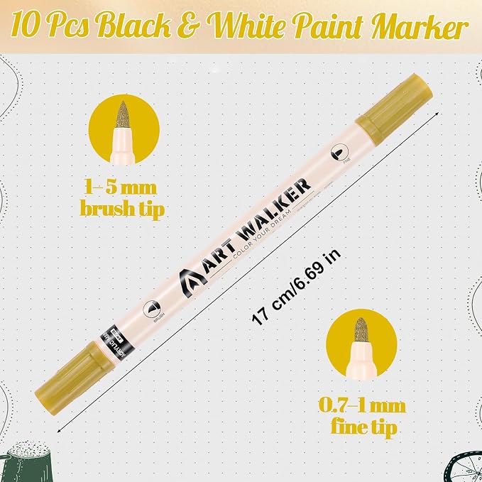 Thboxes 10 Pack Gold Paint Markers, Dual-Tip Acrylic Paint Pen Fine Tip and - Image 2