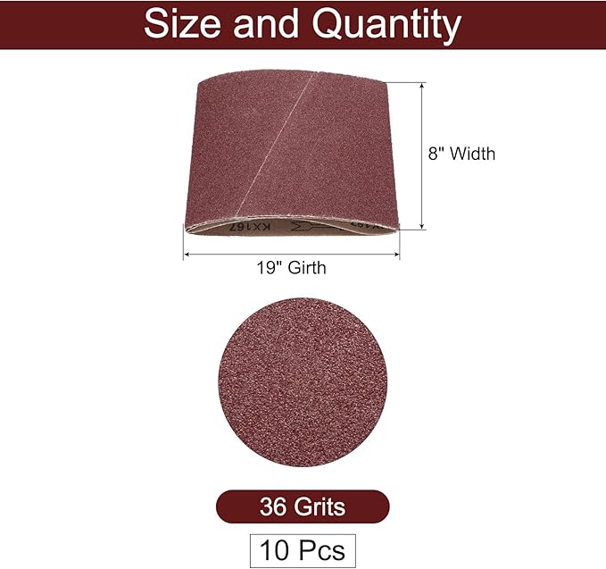 uxcell 10pcs 8" x 19" Sanding Belts 36 Grits Aluminum Oxide Abrasive Belt Sander Paper Sanding Papers for Metal Wood Grinding Polishing, Reddish Brown