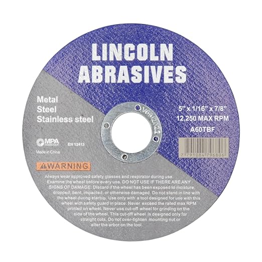 200 Pc 5" x 1/16" x 7/8" Cut-Off Wheels Lincoln Abrasives Metal & Stainless Steel
