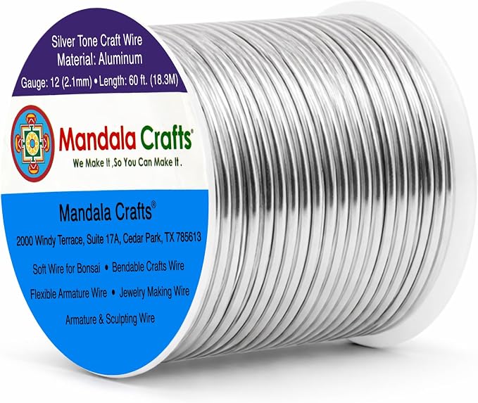 Mandala Crafts 12 Gauge Silver Tone Anodized Aluminum Craft Wire, 60 FT | by MandalaCrafts