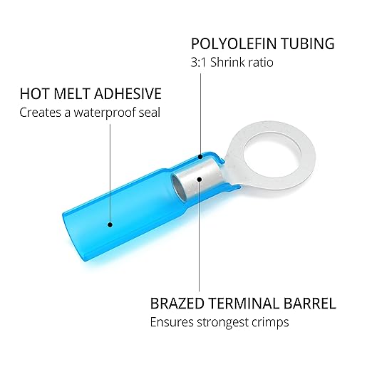 Wirefy 130 PCS Heat Shrink Ring Terminals 3/8" - a Resistant Ring Connectors - Eyelet Wire Connectors - Blue 16-14 AWG