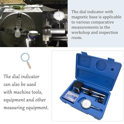 Dial Indicator with Magnetic Base and Point Precision Inspection Set, Dial Test Indicator Precision Measuring Gauge Tools Kit, Long Arm 0-1" Tester Gage Gauge 0.001"