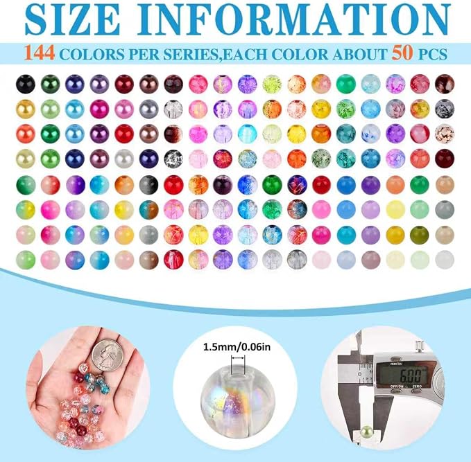 XSEINO About 7200PCS 6mm Glass Beads Bracelet Making Kit, 144 Assorted Designs - Image 2