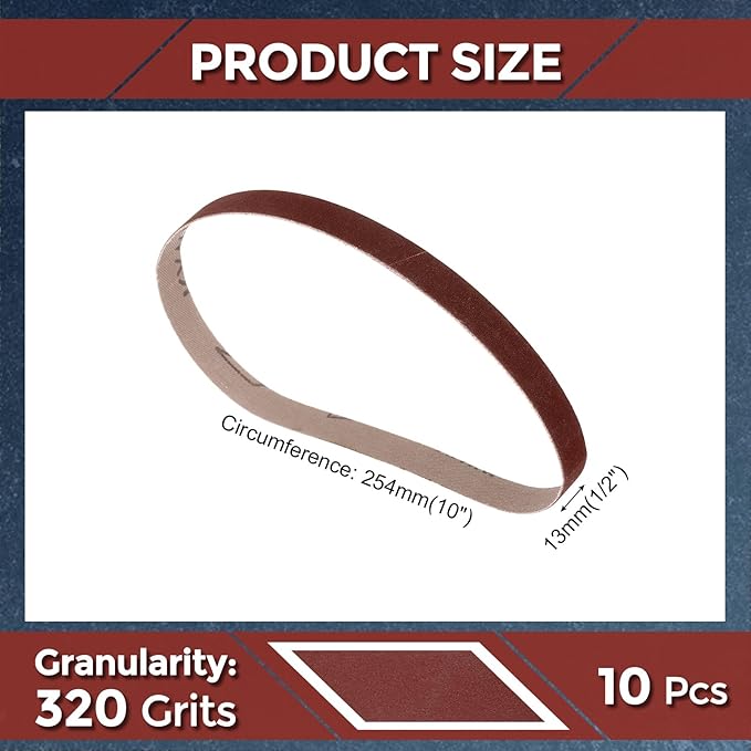 10 Pcs Sanding Belts 1/2 x 10 Inch 320 Grit Aluminum Oxide Abrasive Sandpaper for Belt Sander Metal Grinding Wood Working Weld Rust Removal