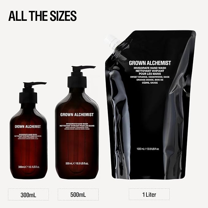 Grown Alchemist Invigorate Hand Wash. Sweet Orange, Cedarwood, Sage. Soothe, Soap to Gently Cleanse & Nourish Skin, (300mL).