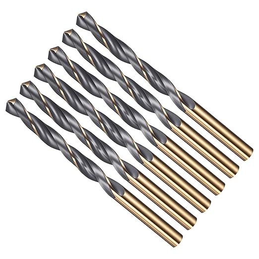 Drill Bit, 8.5mm Cutting Diameter, 4341 HSS Gold and Black 118° Cutting Angle Number Jobber Bits - (Applications: for Drilling Soft Metal Plastic Wood), 6-Pieces