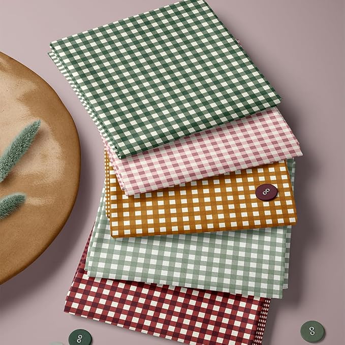 Gingham Cotton Fabric Bundle, 5 Coordinating Checkered Fabric Panels, 23.6 x by FabricsTown