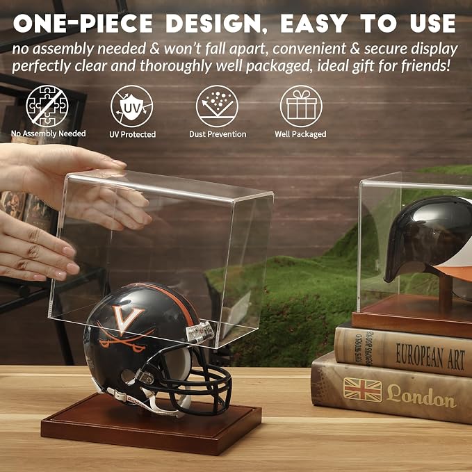 JupDec Mini Helmet Display Case, Acrylic Clear 1/2 Football Helmet Showcase - Image 2