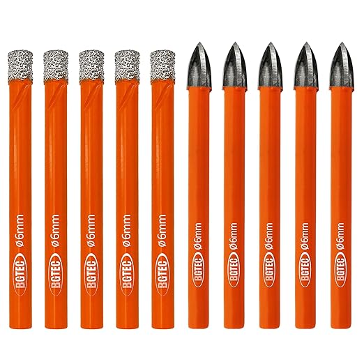 BGTEC Dry Diamond Drill Bits Set - 5pcs 1/4" Tile Drill Bits and 5pcs 1/4" Carbide Drill for Granite Marble Porcelain Ceramic