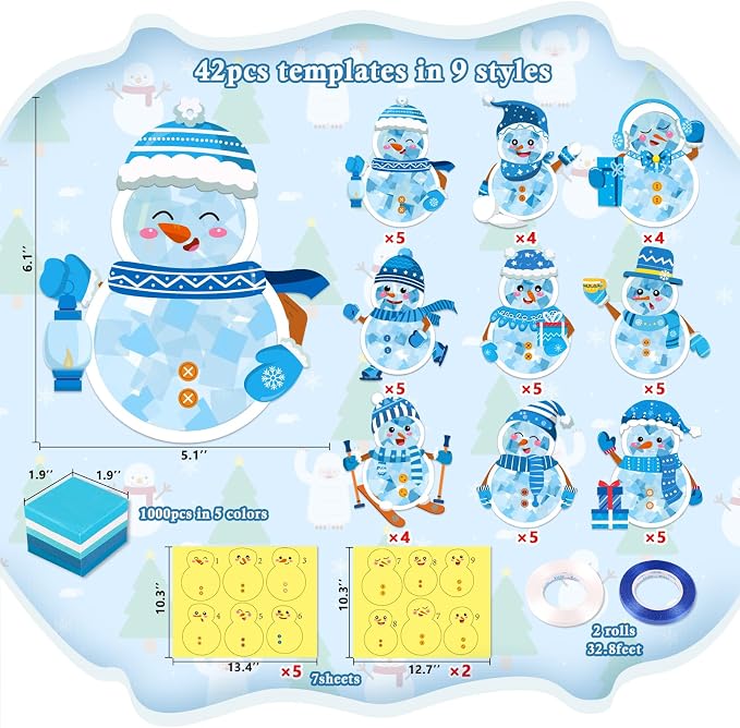 Renbuzhu 42PCS Winter Crafts Bulk: Snowman Paper Suncatchers DIY Kit - Image 4