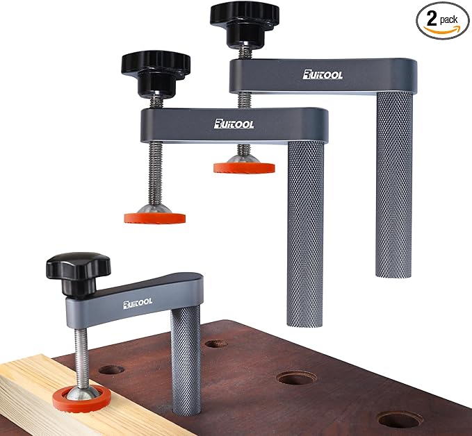 RUITOOL Bench Dog Clamp，3/4"（19mm）Holdfast Dog Hole Clamp，Adjustable MFT Table Aluminum Alloy Securing Down Clamps for Woodworking Tools - 2 Pack