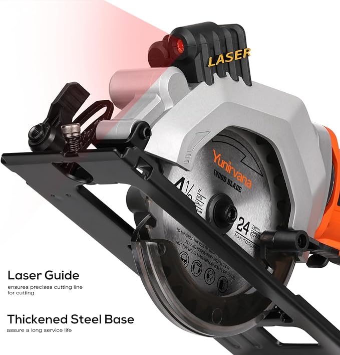 Mini Circular Saw - DC20V 4-1/2" Cordless, 4.0Ah Battery, Laser & Rip Guide, 2 Blades (24T & 60T), 3400 RPM, Max Cut Depth 1-11/16" (90°) & 1-1/8" (45°)