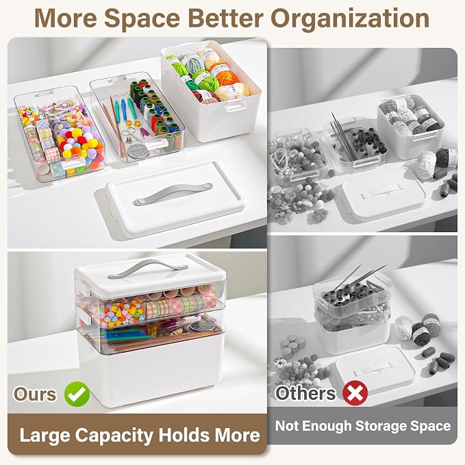 19QT Large Plastic Craft Organizers and Storage Box, 3-Layer Portable Craft - Image 3