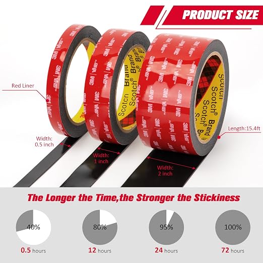 3M Double Sided Tape Heavy Duty 0.5" x 15.4 Ft 5925, 0.025'' Thick - Image 4