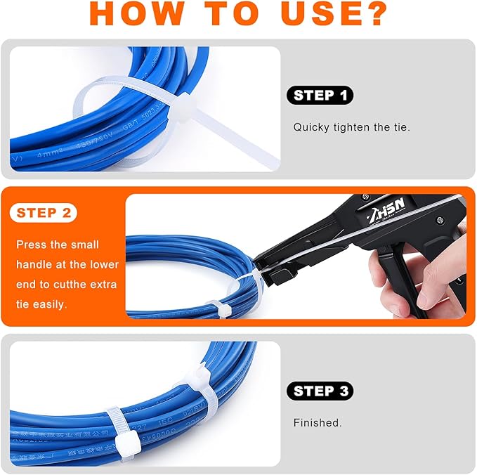 Zhushan Cable Tie Gun and Tool Set - Fastening, Flush Cutting, and Organizing with Steel Handle Zip Tie Tool for Nylon Cable Ties - Includes 50PC Cable Ties
