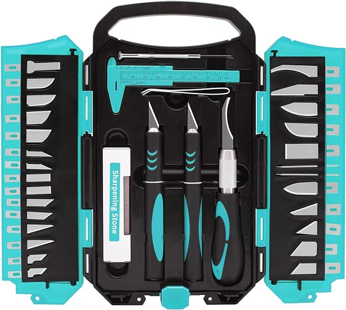 MANUFORE 34pcs Large Exacto Knife Set Craft Precision Knife Set Blue | Comfort by MANUFORE