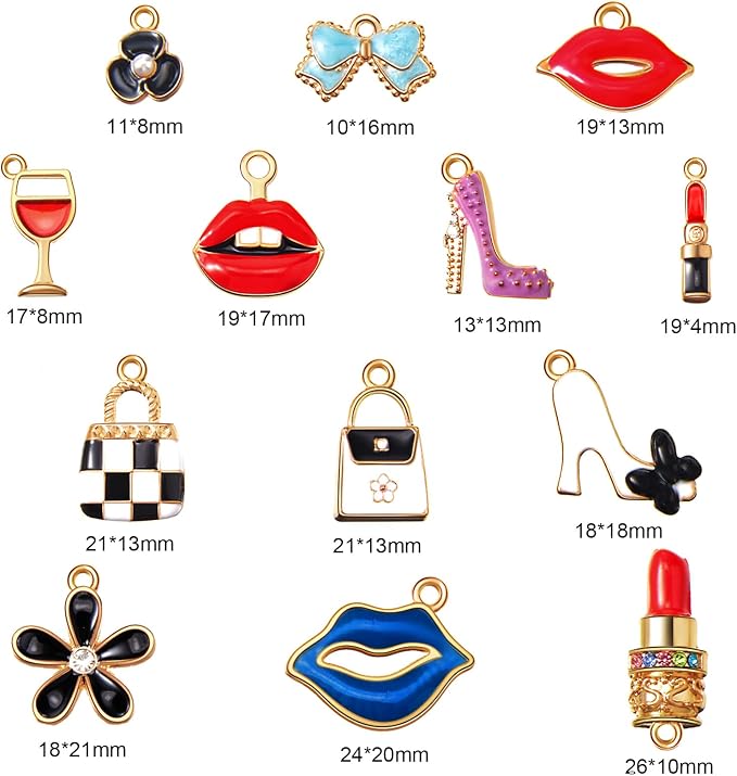 Jetec 50 Pcs Enamel Charms for Jewelry Making Lipstick High Heel Bow Charms | - Image 4