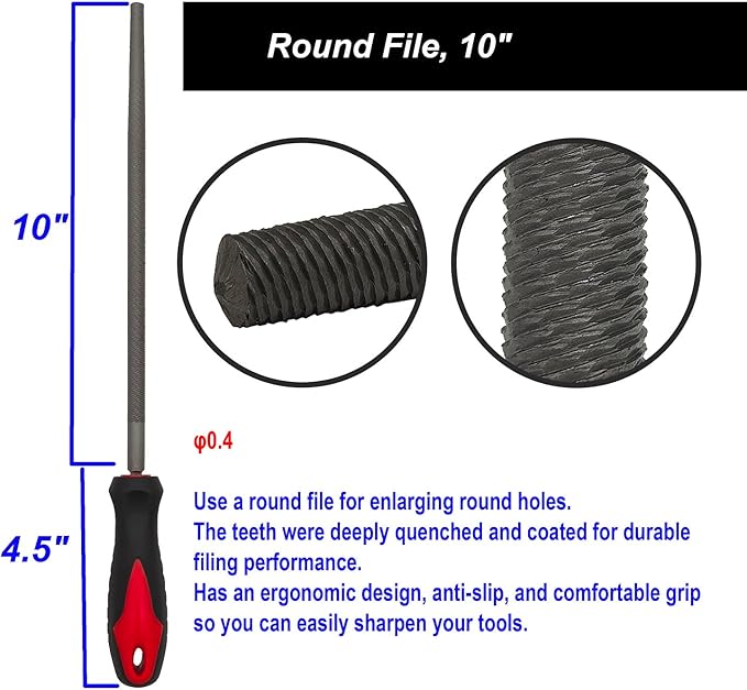 Bastard Cut Metal Files,10In. Half Round,Flat,Round,American Pattern File,T-12 Hardened Steel,Deeply Quenched Teeth to Sharpen Tools and Deburr,Ideal for Wood, Metal, Plastic