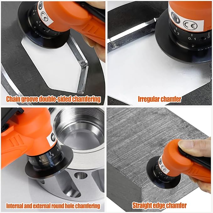 Pneumatic Chamfering Tool, Mini Chamfering Deburring Tool For Metal Beveling Machine Pneumatic Edge Beveler for Metal Trimming, Arc Corner Deburring Linear Beveling Trimming (Orange)