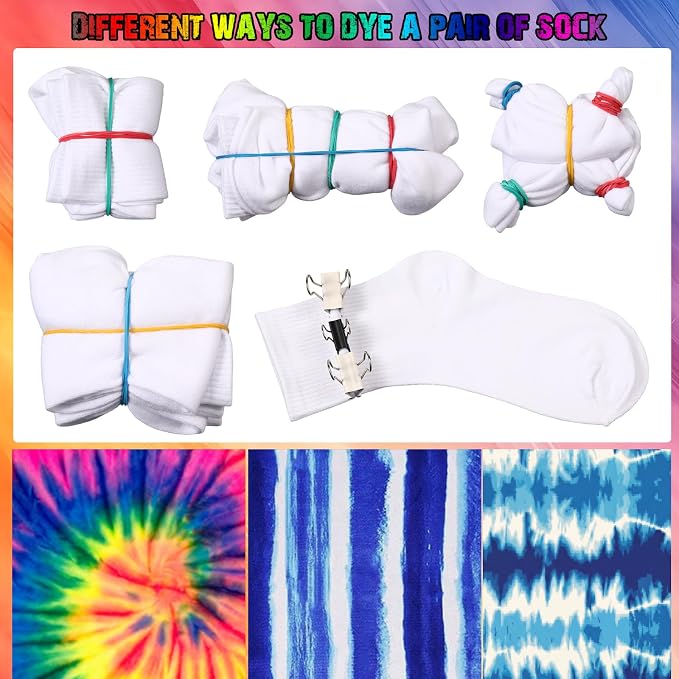 Syhood White Cotton Crew Socks for Tie dye Party Casual Soft Cushion Novelty - Image 7