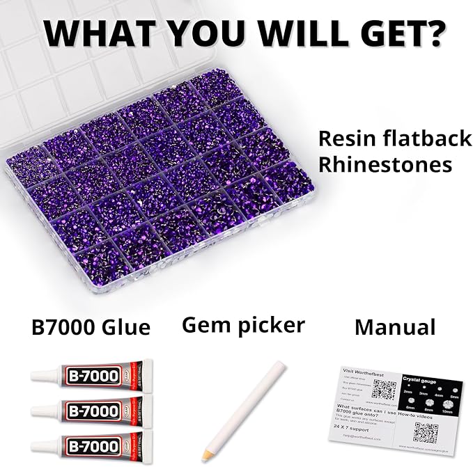 33000Pcs Purple Rhinestones for Bedazzling, Different Sizes 2, 6mm Flatback - Image 2