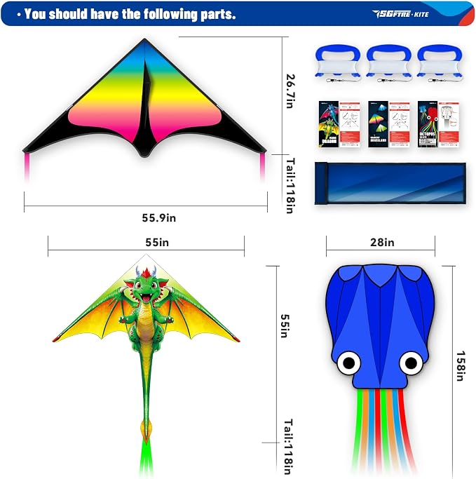 SGftre 3 Piece Set Butterfly Delta Octopus Kites - Image 4