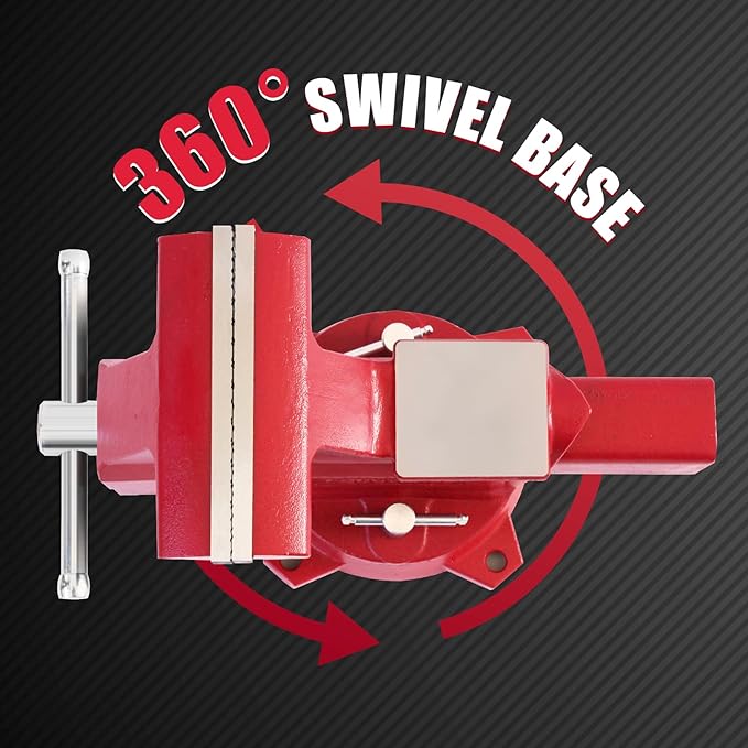6.5" Heavy-Duty Bench Vise Ductile Iron Bench Vise 360° Swivel Bench Vice with Anvil, Red