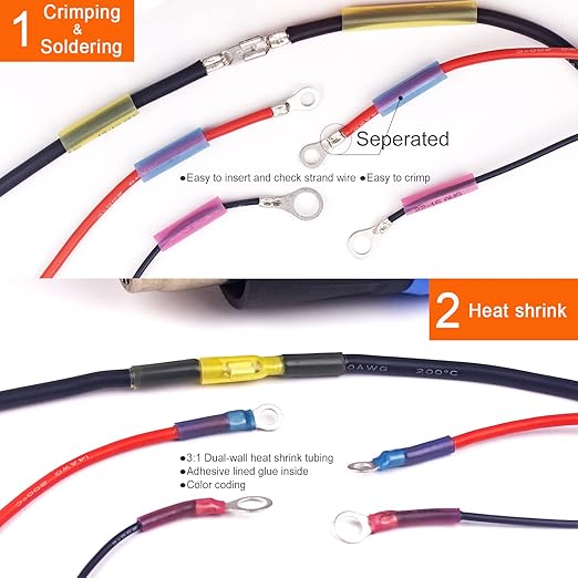 100PCS Separated Heat Shrink Ring Connectors Electrical Wire Crimp Termianls (Ring 3/8", AWG 22-16)