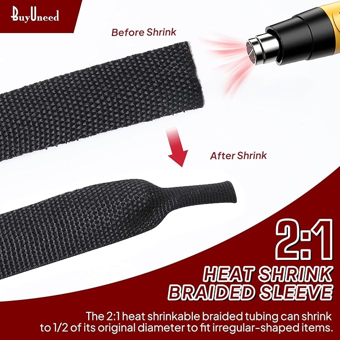 Heat Shrink Braided Sleeving Fabric Tubing 2 in 1 Wiring Harness Tubing Abrasion Resistant Cable Sleeve for Protection Wire/Sheath/Irregular Shape Hose (3/8"-13ft)