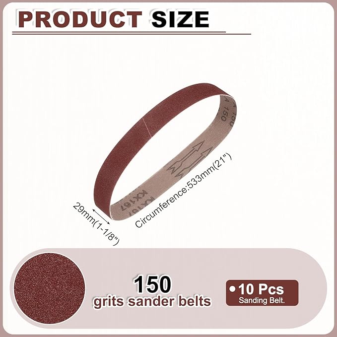 HARFINGTON 1-1/8 x 21 Inch Sanding Belts, 10 Pcs 150 Grits Aluminum Oxide Abrasive Belt Sander File Belt for Woodworking, Metal Polishing, Knife Sharpener