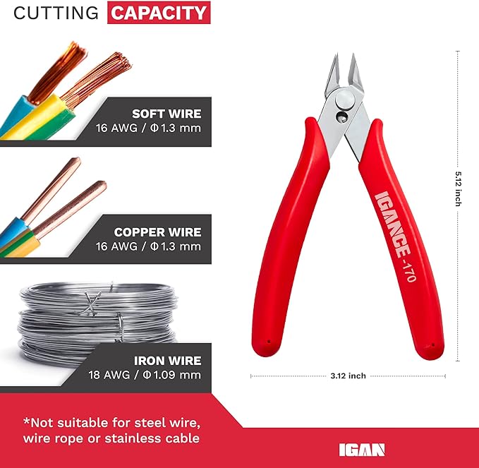 IGAN-170 Flush Wire Cutters, Precision Jewelry Making Flush Cut Pliers - Image 2