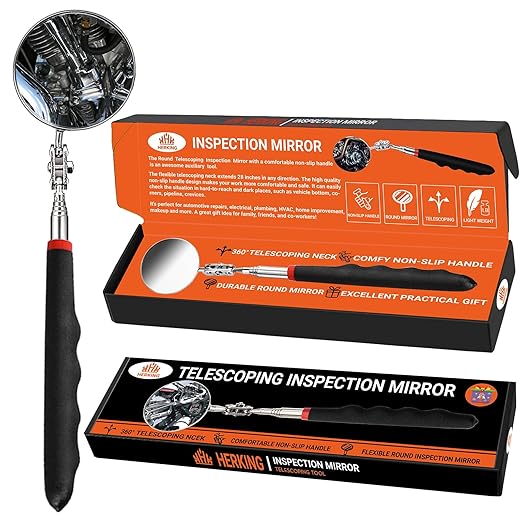 Mens Valentines Day Gifts - Telescoping Inspection Mirror, Round Mirror Tool, Birthday Gifts for Men, Mens Gifts for Dad, Him, Husband, Boyfriend, Handyman