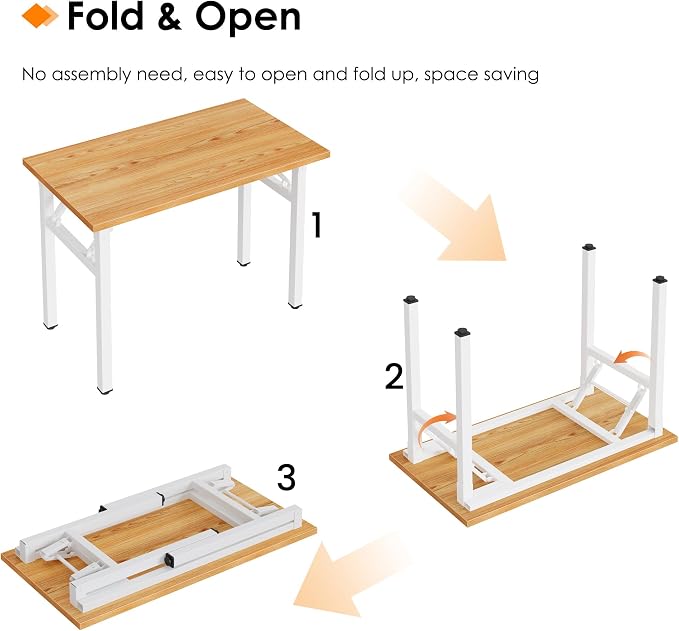 Need Small Folding Computer Desk, 35.8 Inch Writing Table, Teak & White | - Image 5