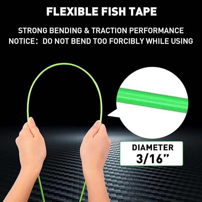 50 FT Wire Fishing Kit Fiberglass Connectable Fish Tape Wire Puller Cable Pulling Pull Push Kit With Hook In Transparent Tube, Green