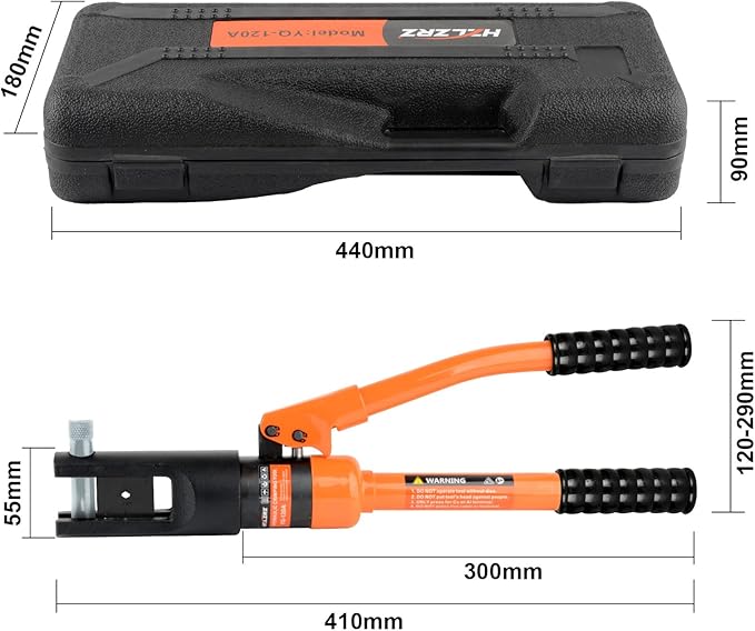 HZLZRZ Hydraulic Crimping Tool 12 Tons, Range 8AWG-4/0AWG(250MCM), Hydraulic Cable Lug Crimper with Standard US 9 Pairs of Dies for Wire Battery Cable Terminal Crimping Tool