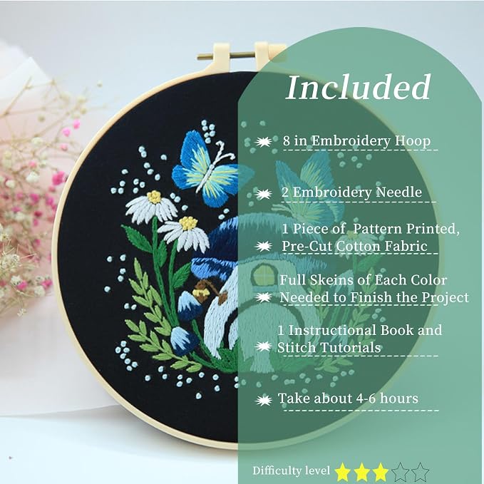 FONNUY Crewel Embroidery Kit for Beginners, Pre-Stamped Pattern Kits for Adults - Image 3