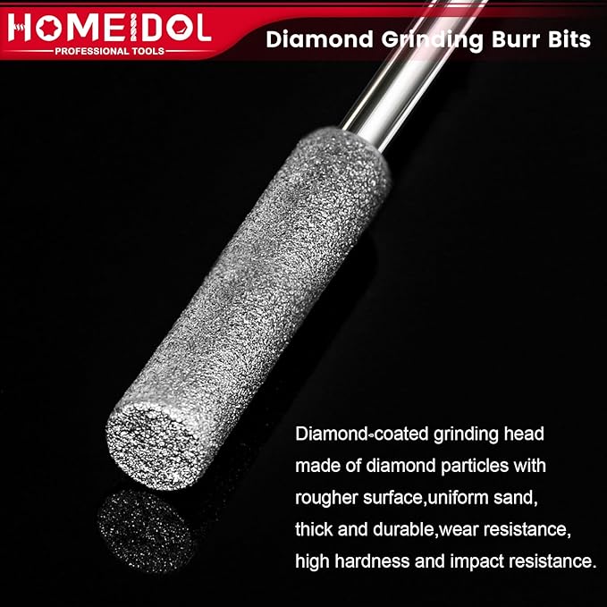 Stone Carving Set Diamond Burr Bits Compatible with Dremel, 11PCS Polishing Kits Rotary Tools Small Long Cone Accessories with 1/8’ Shank For Carving, Engraving, Grinding, Stone, Rocks, Jewelry, Glass