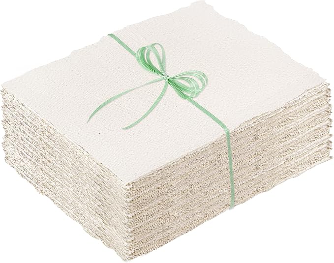 100 Sheets Deckled Edge Paper 4x6 inches, 160 GSM Handmade Paper, by Prudiut