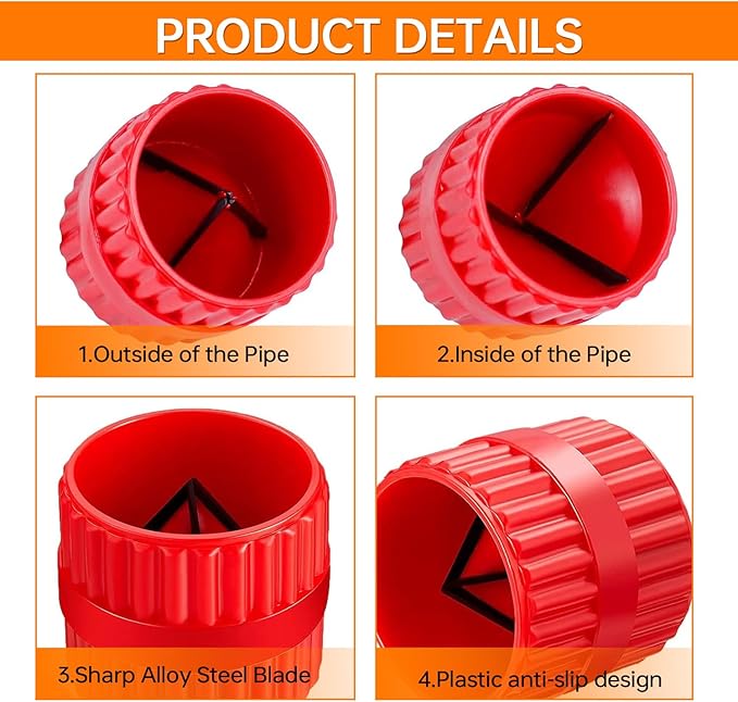 Red Inner-Outer Reamer Pipe and Tube Deburring Reamer Tubing Chamfer Tool for PVC, PPR, CPVC, Brass, Aluminum Pipe, 1.57in/40mm to 1.7in/42mm (Pack of 2)