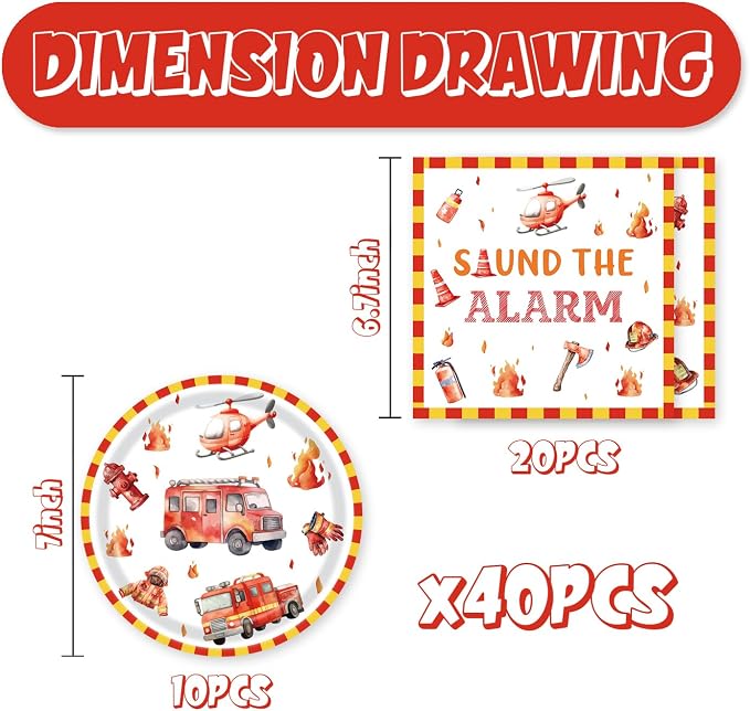40Pcs Firetruck Birthday Party Decorations Firefighter Fire Truck Party - Image 2