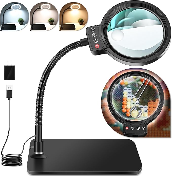 30X 10X Magnifying Glass with Light and Stand, 72 LED 3 Color Modes Stepless by home
