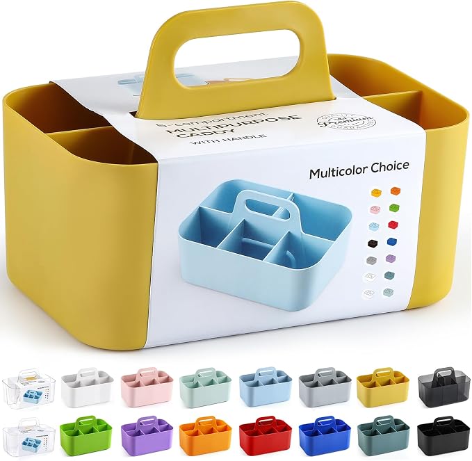 Multiuse Caddy Organizer with Handle, Portable Divided Plastic Tote Bin by AOZITA