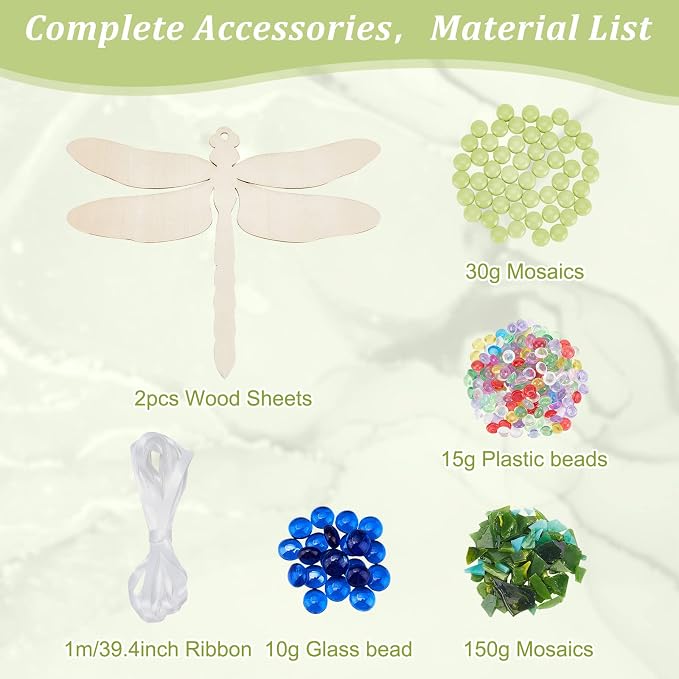WEBEEDY Make 2 Dragonfly Glass Mosaic Kit DIY Craft Glass Kit - Image 2