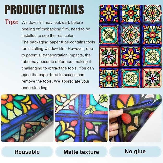 Window UV Protection Privacy Film:Non-Adhesive Static Cling Decorative Window - Image 4