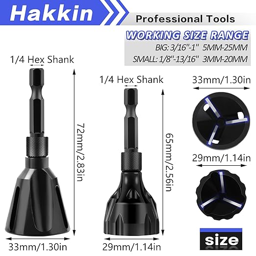 2PCS Burr Removal Tool for Metal, Hakkin Deburring External Chamfer Tool with Tungsten Carbide Blade, Bolt Deburring Tool for 1/8" to 1" (3-25mm), Bolt Thread Repair Tool Chamfer Bit with Hex Shank
