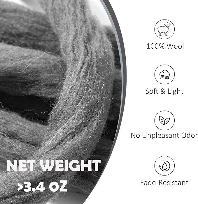 Needle Felting Wool Grayish Blue, 3.4oz Wool Roving, Wool Roving - Image 2
