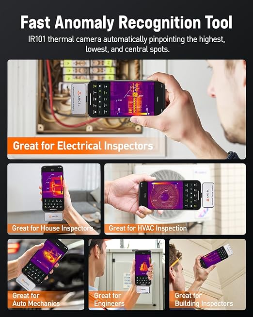 ANCEL IR101 Thermal Camera, 512x384 IR Resolution Thermal Imaging Camera for iPhone iPad (iOS) with Lightning Port, 25Hz Frame Rate Infrared Camera for Home/Pets/Electrical/Industrial/PCB Inspection
