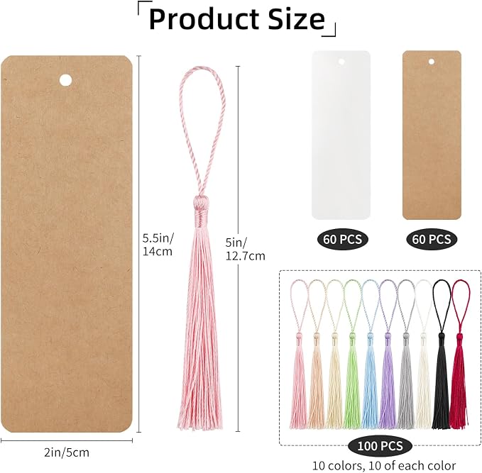 220PCS Bookmark Making Kit, 60 White & 60 Kraft Paper Bookmarks - Image 2